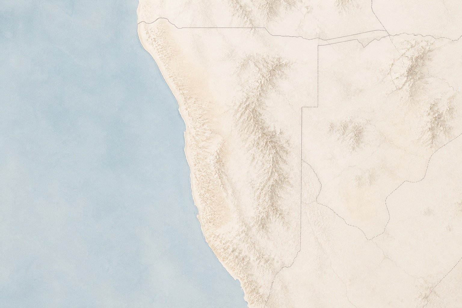 Relief map of Namibia showing featured Tsawises destinations